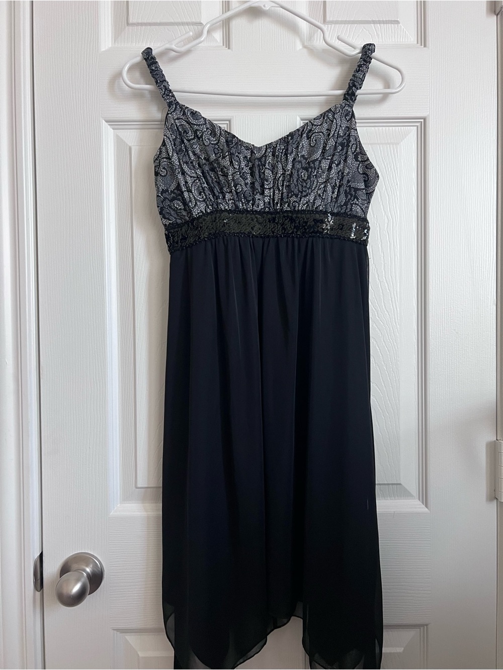 Enfocus Studio Black Dress with Silver Paisley Bodice